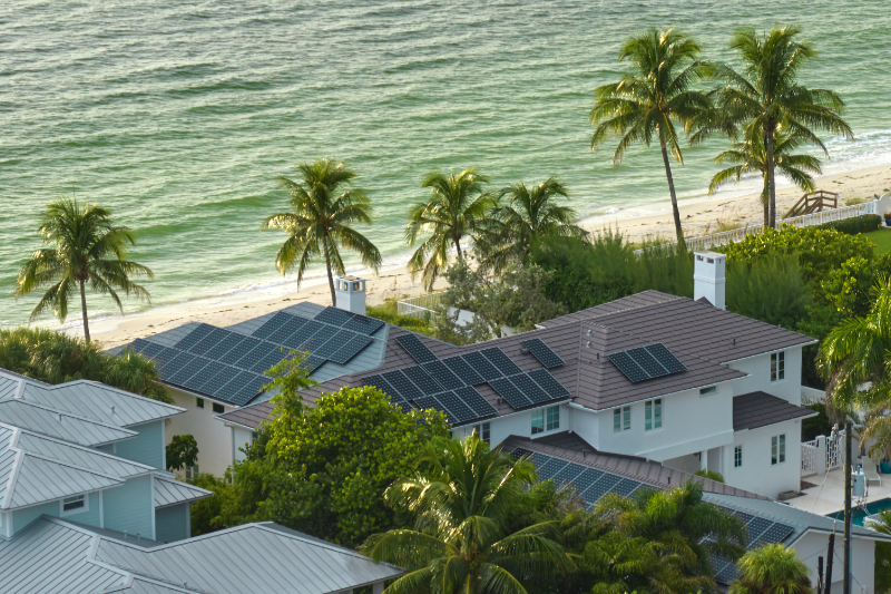 Aerial view of expensive american building roof